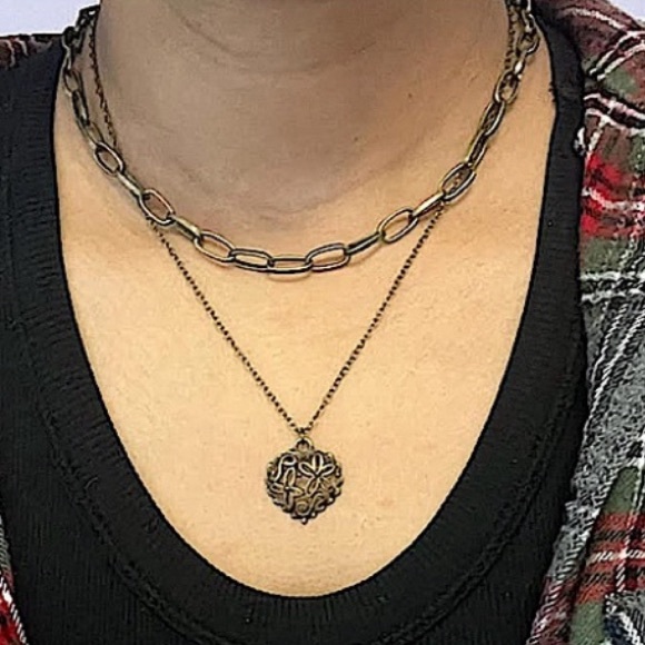 Jewelry - Antique Bronze 2 Chain Heart Pendant Necklace & Bracelet